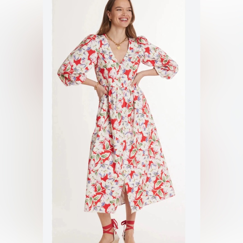 TYLER BOE sabrina watercolor floral midi  dress Extra Small Excellent Condition